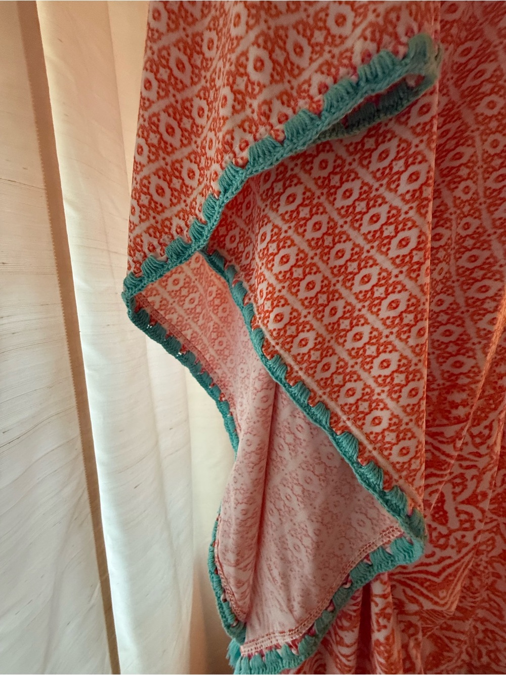 Orange Cabana Life Printed Tassel Kaftan with Teal Trim 50 SPF - Picture 2 of 4